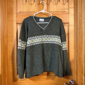 Olive Green V-Neck Fair Isle Sweater from Willow Bay